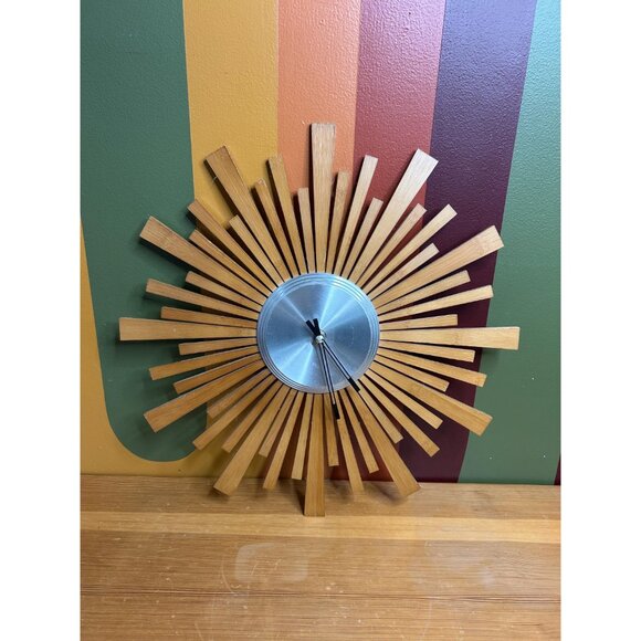 MCM mid century modern style wooden spike clock battery - Picture 5 of 5
